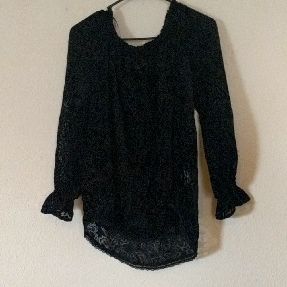 Knox Rose Black Velvet Peasant Blouse Small